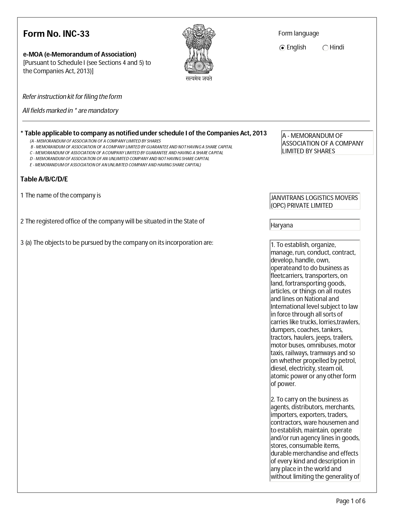 Memorandum of Association